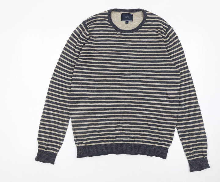 John Lewis Men's Blue Striped Cotton Crew Neck Jumper Size S