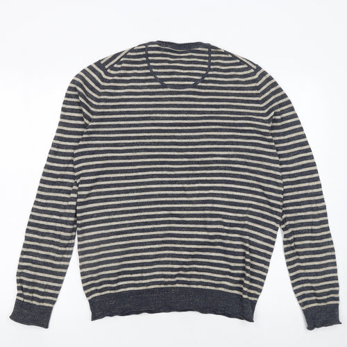John Lewis Men's Blue Striped Cotton Crew Neck Jumper Size S