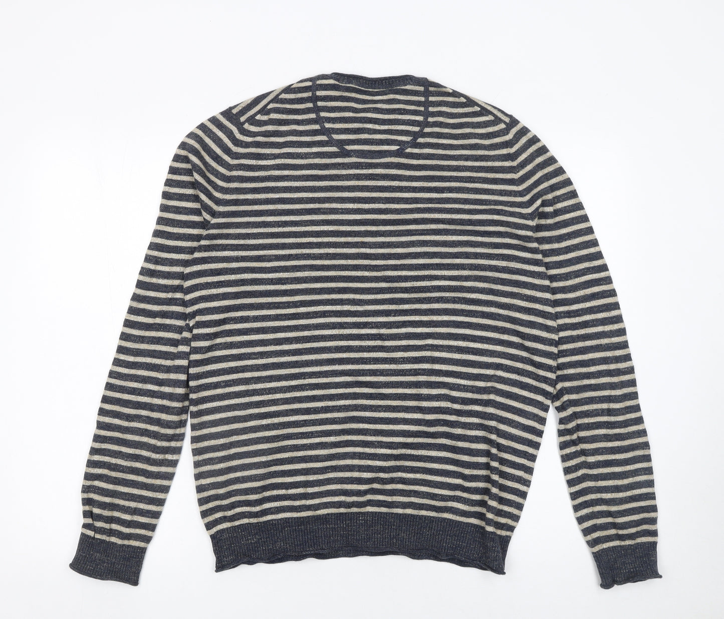 John Lewis Men's Blue Striped Cotton Crew Neck Jumper Size S