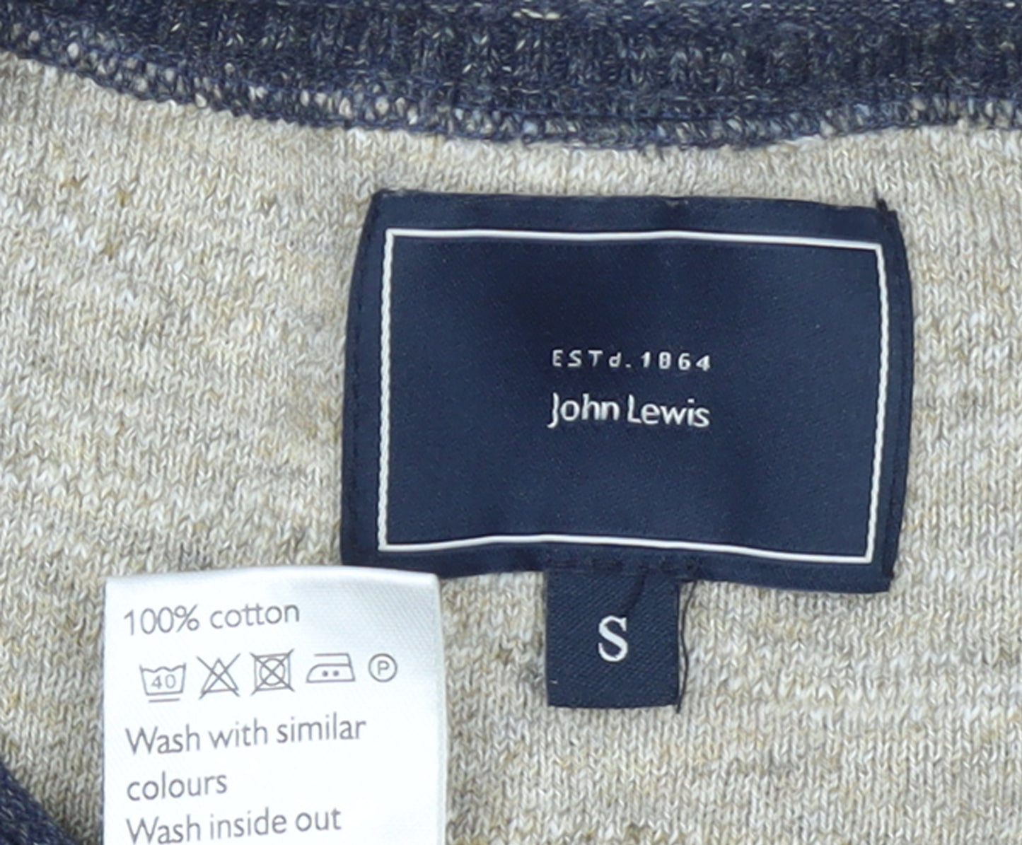 John Lewis Men's Blue Striped Cotton Crew Neck Jumper Size S