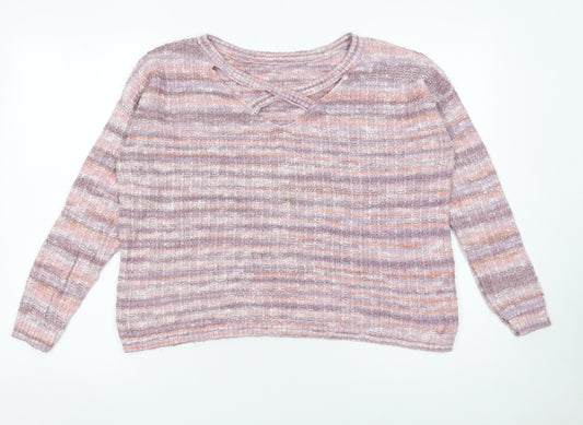 Hollister Women’s Multicoloured Knit V-Neck Pullover Jumper M