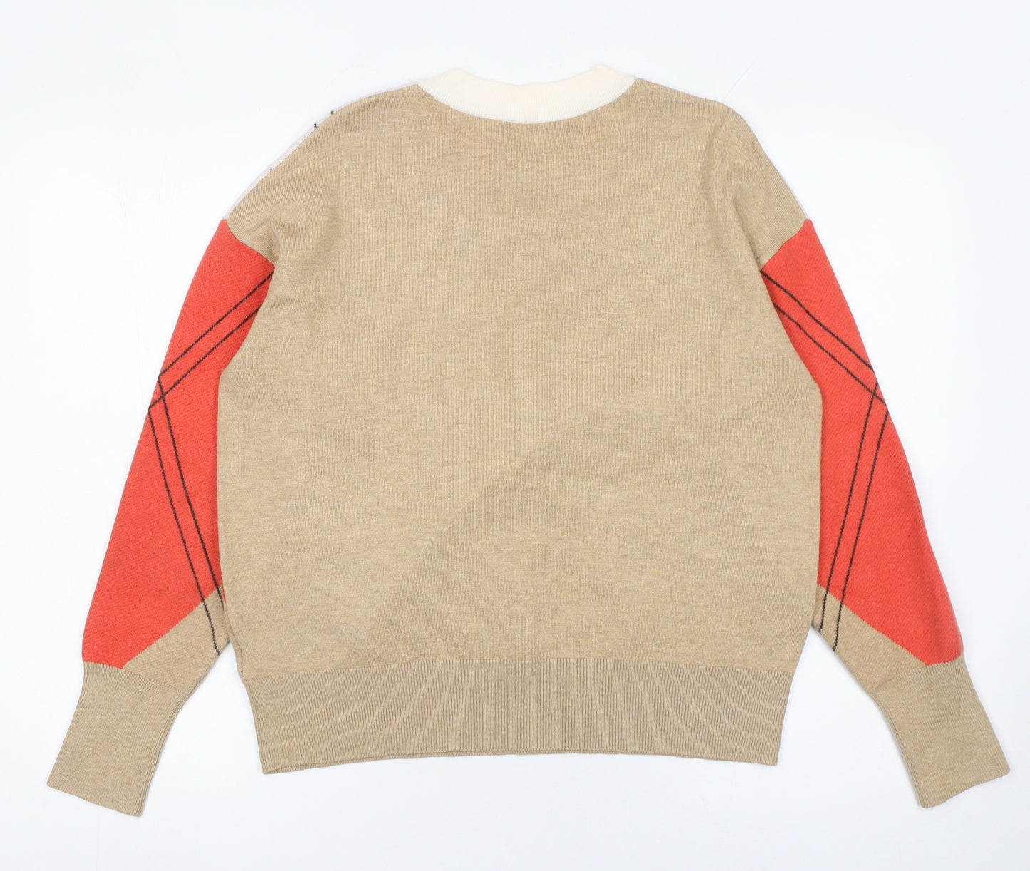 Marks and Spencer Women's Beige Argyle Crew Neck Jumper M