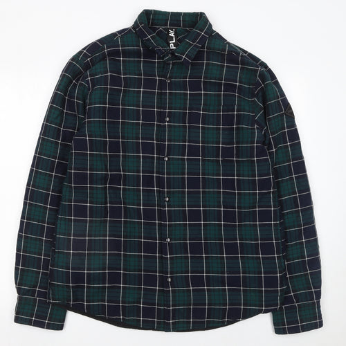 Replay Men's Blue Plaid Cotton Button-Up Long Sleeve Shirt Size L