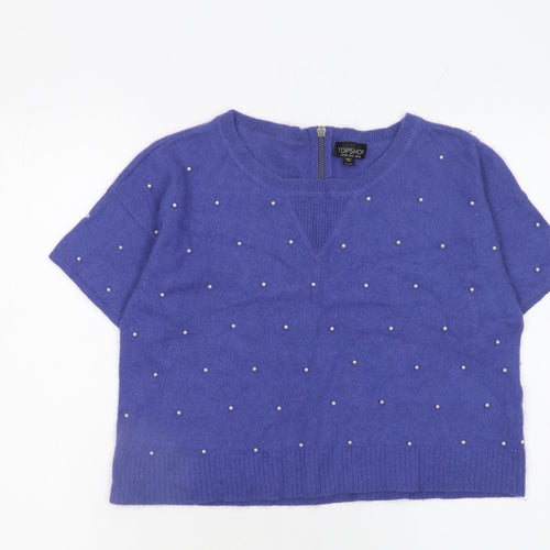 Topshop Women Purple Beaded Short Sleeve Knit Pullover Jumper Size 10