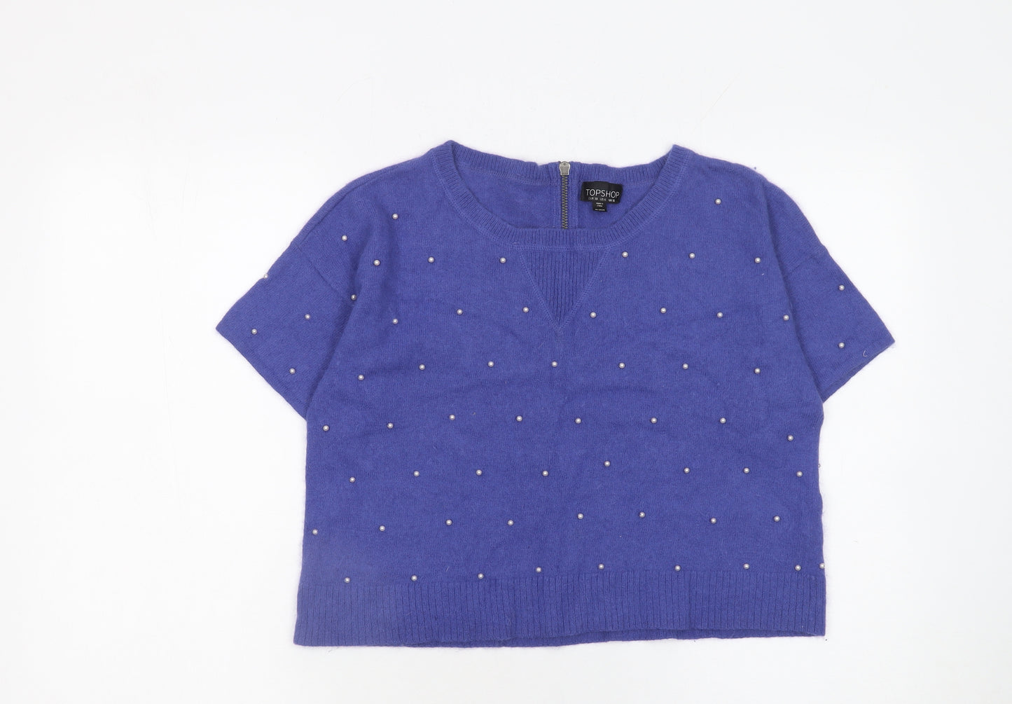 Topshop Women Purple Beaded Short Sleeve Knit Pullover Jumper Size 10