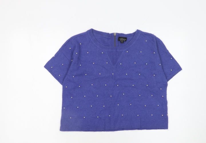 Topshop Women Purple Beaded Short Sleeve Knit Pullover Jumper Size 10