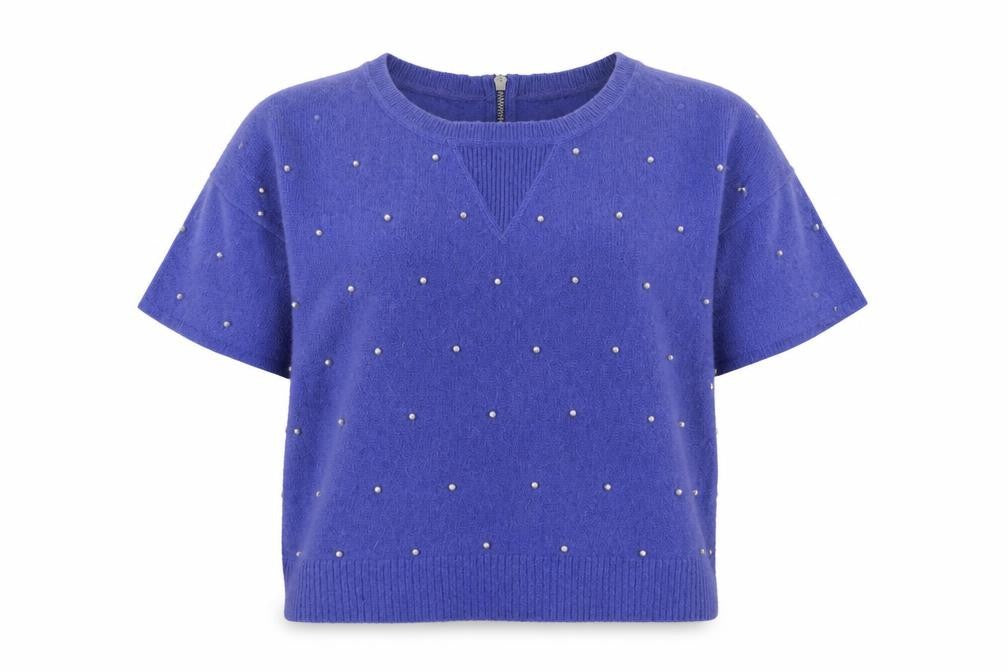 Topshop Women Purple Beaded Short Sleeve Knit Pullover Jumper Size 10