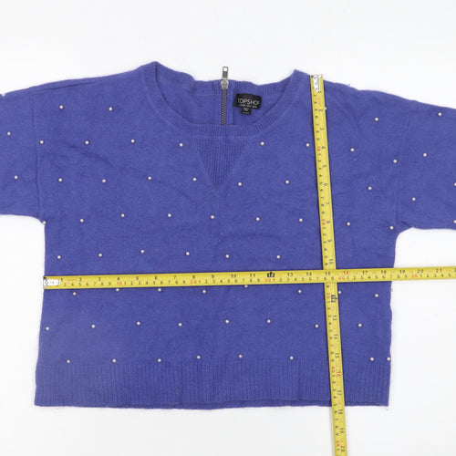 Topshop Women Purple Beaded Short Sleeve Knit Pullover Jumper Size 10