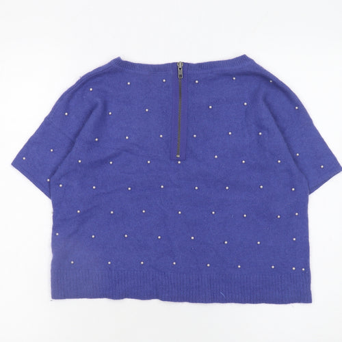 Topshop Women Purple Beaded Short Sleeve Knit Pullover Jumper Size 10