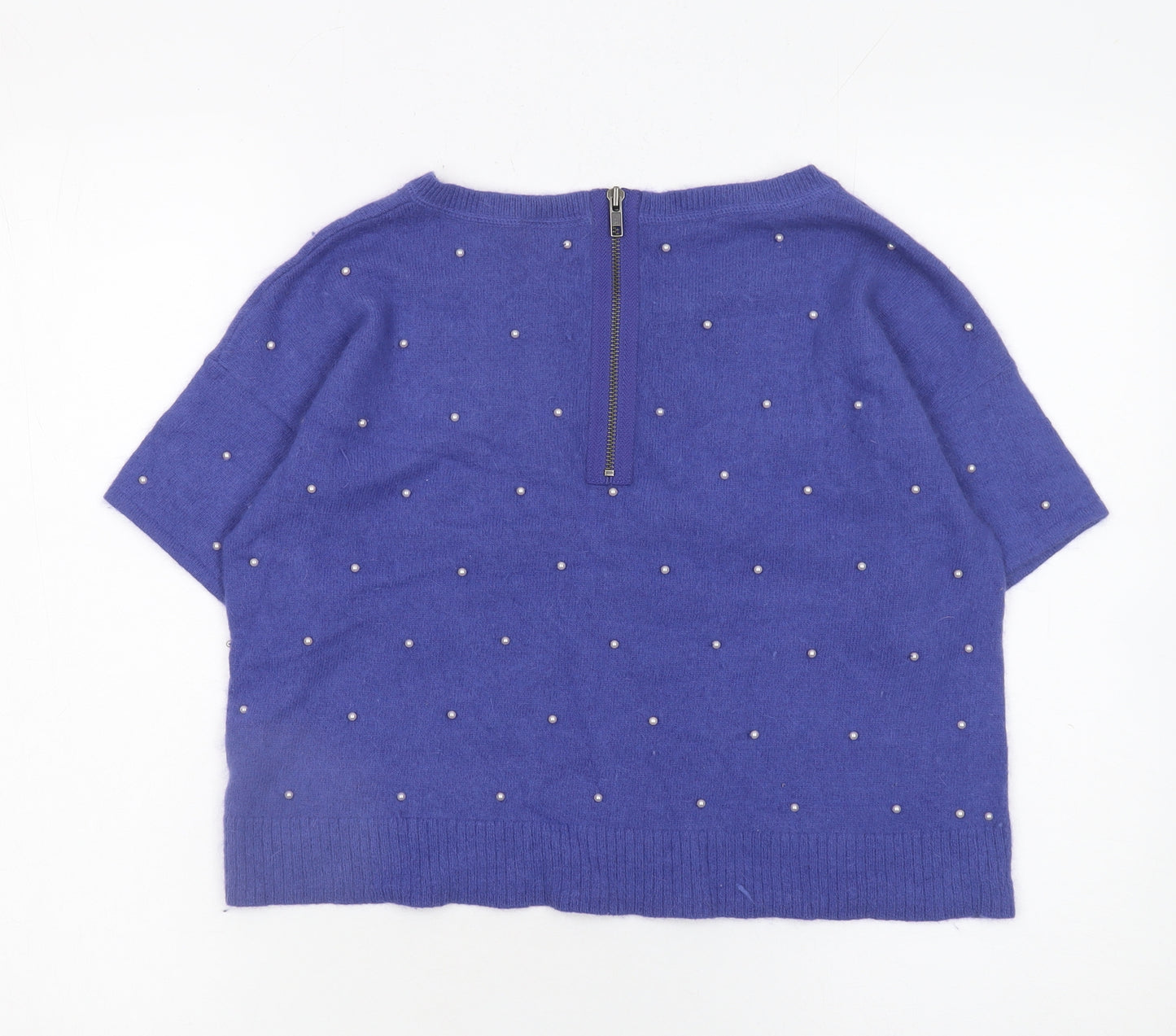 Topshop Women Purple Beaded Short Sleeve Knit Pullover Jumper Size 10