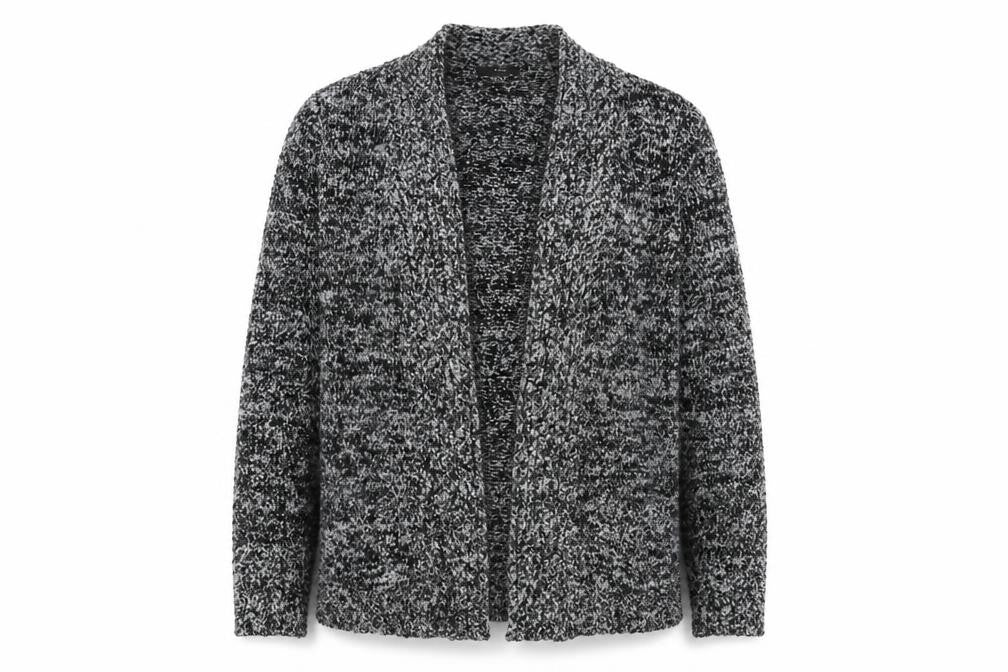 Front view of M&Co Women's Grey Chunky Knit Long Sleeve Cardigan, size 12