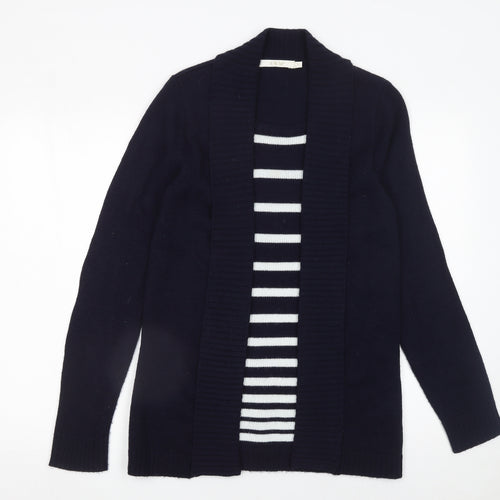 EWM Womens Blue Striped Open Cardigan Knitted Jumper Size S 10-12