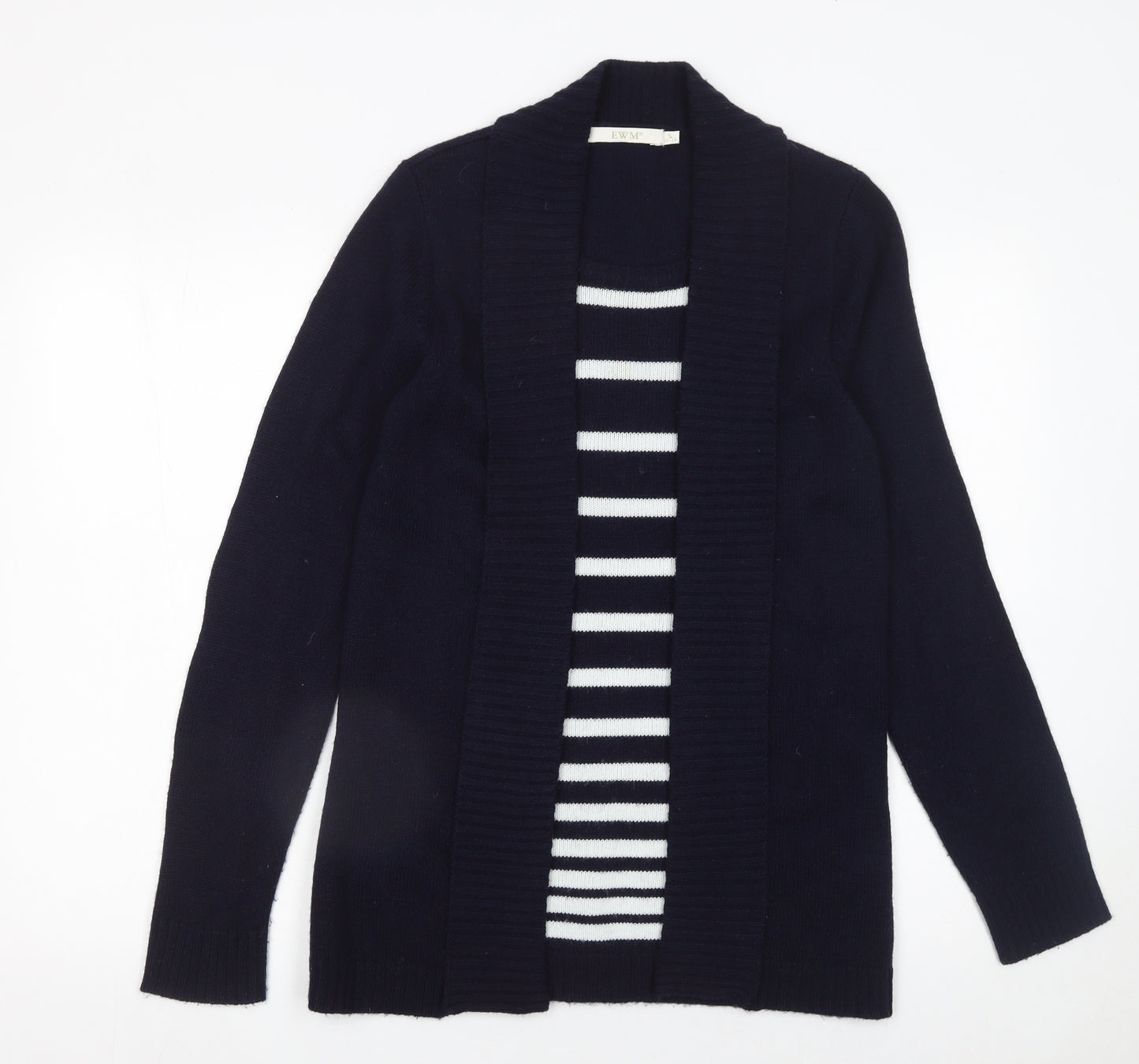 EWM Womens Blue Striped Open Cardigan Knitted Jumper Size S 10-12