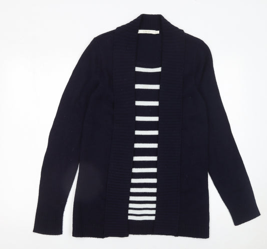 EWM Womens Blue Striped Open Cardigan Knitted Jumper Size S 10-12
