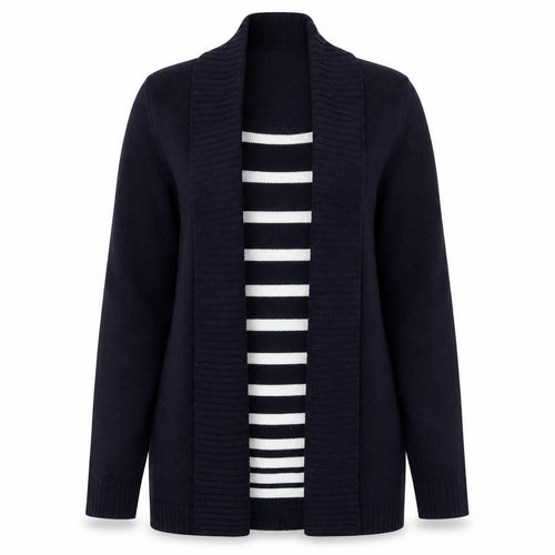 EWM Womens Blue Striped Open Cardigan Knitted Jumper Size S 10-12