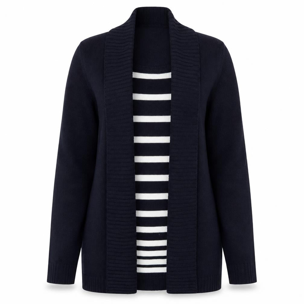 EWM Womens Blue Striped Open Cardigan Knitted Jumper Size S 10-12