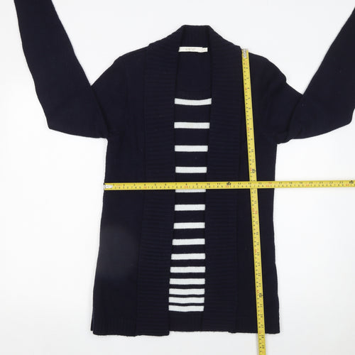 EWM Womens Blue Striped Open Cardigan Knitted Jumper Size S 10-12
