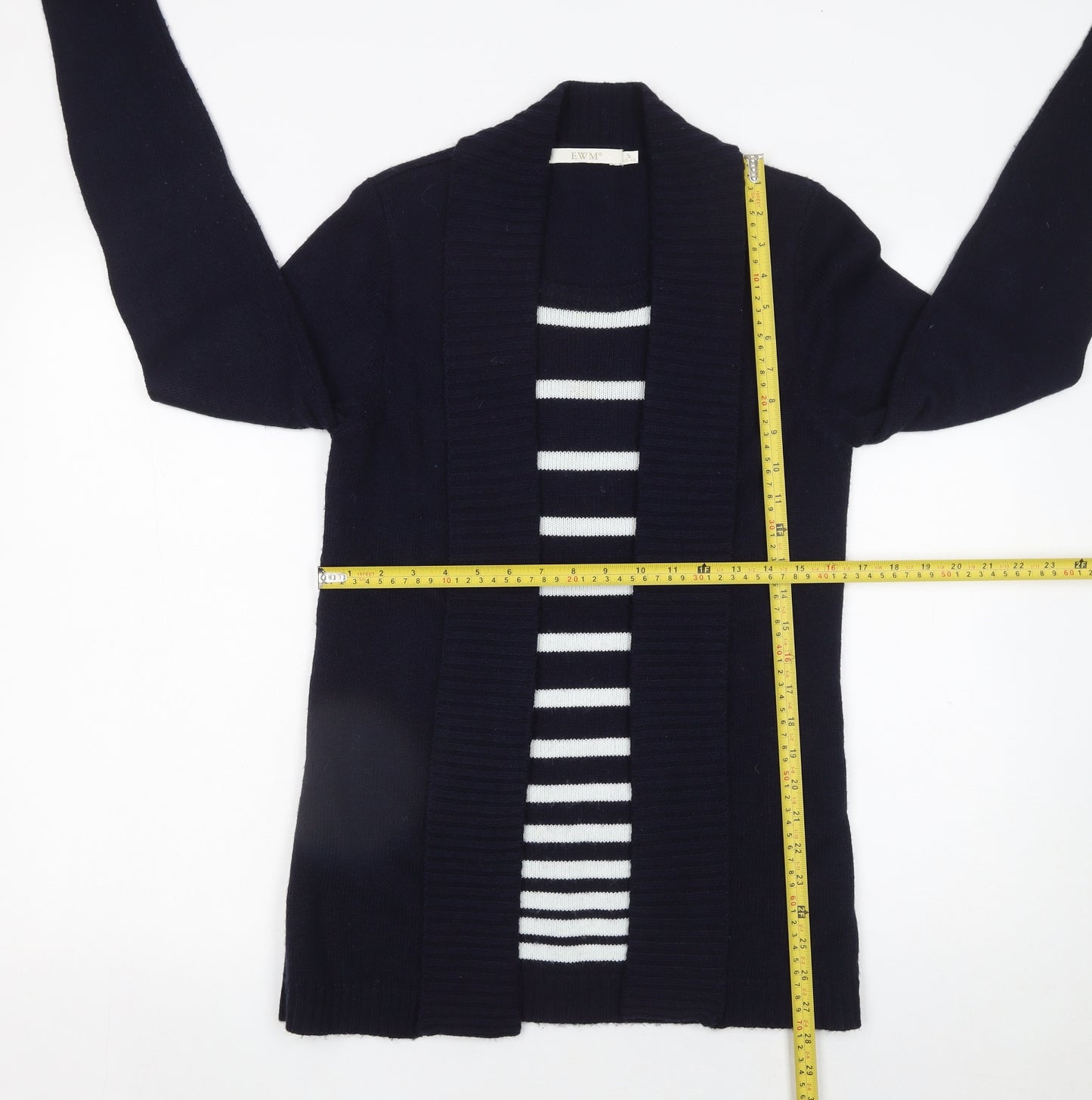 EWM Womens Blue Striped Open Cardigan Knitted Jumper Size S 10-12