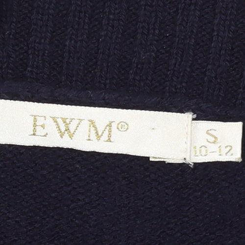 EWM Womens Blue Striped Open Cardigan Knitted Jumper Size S 10-12