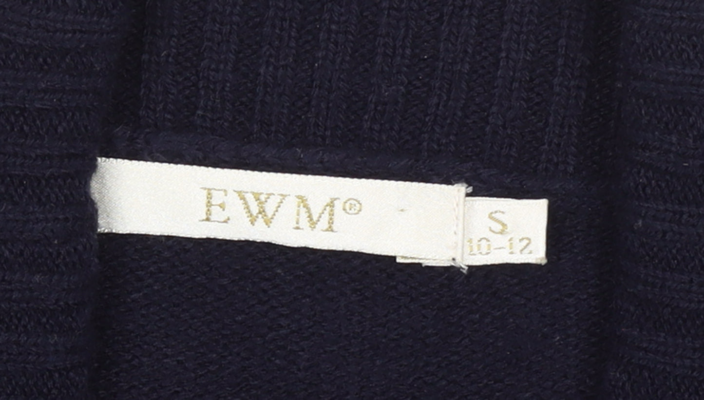 EWM Womens Blue Striped Open Cardigan Knitted Jumper Size S 10-12