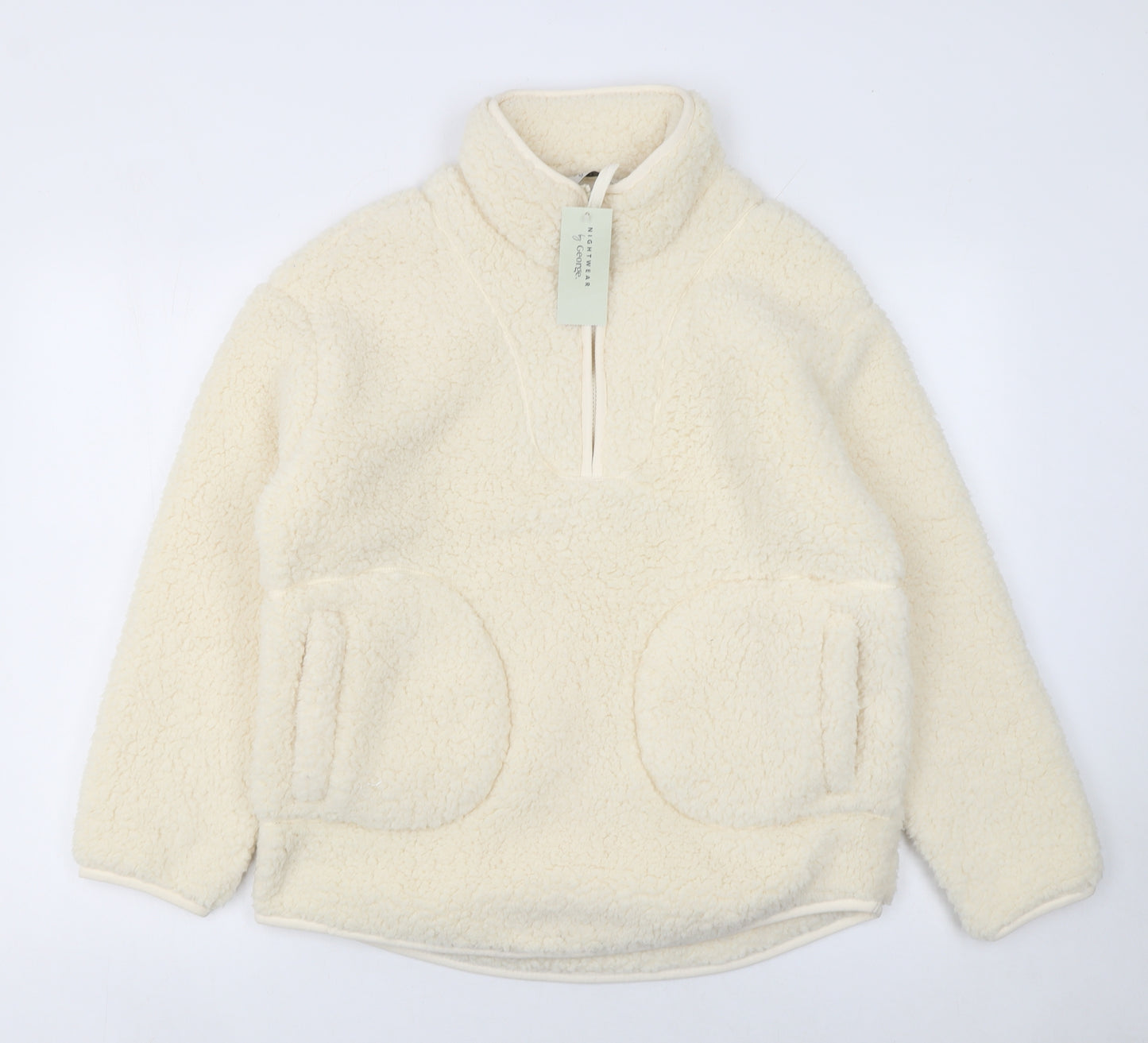 George Women Ivory Fleece High Neck Zip Top Nightshirt Size 8-10