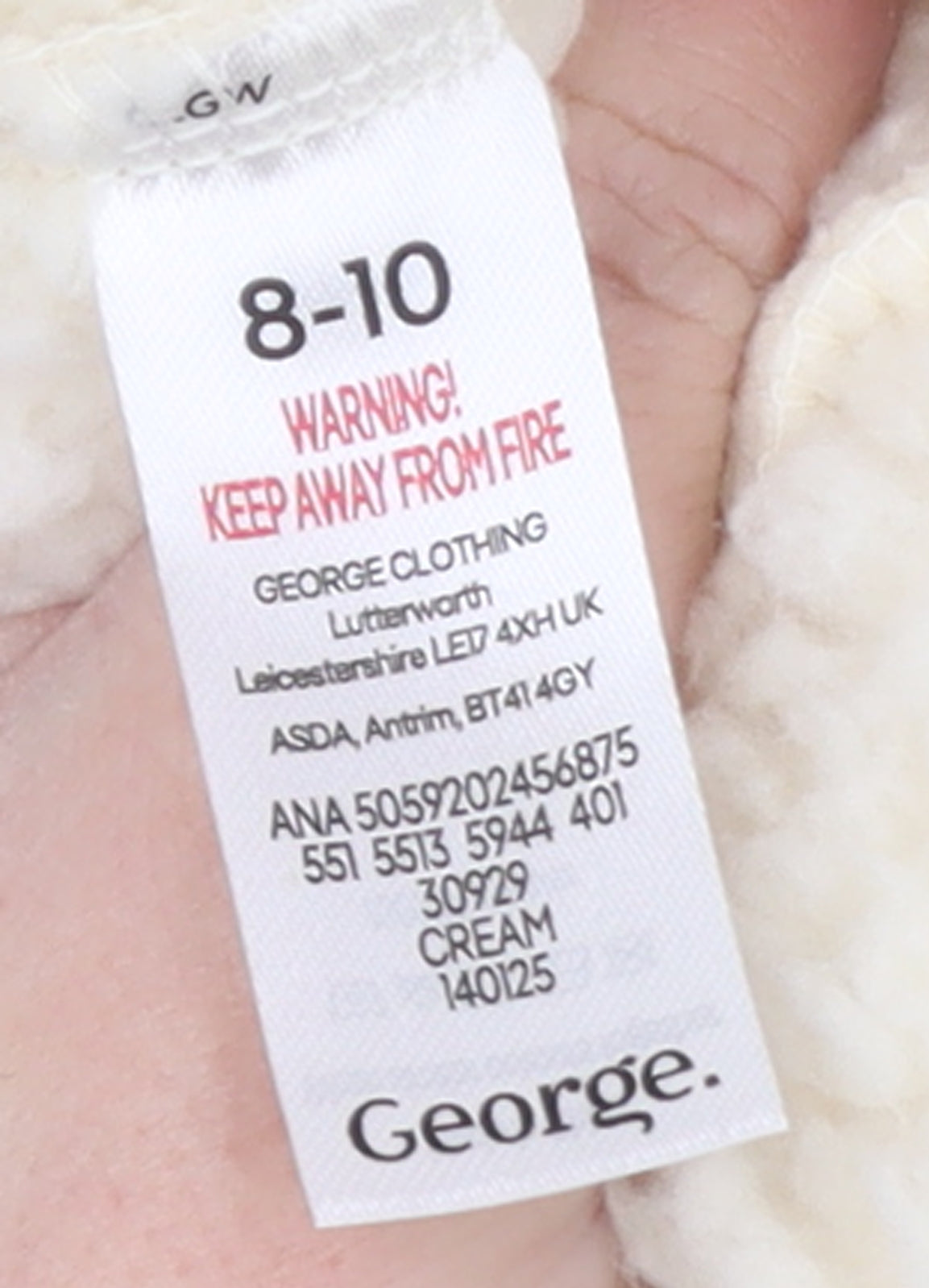 George Women Ivory Fleece High Neck Zip Top Nightshirt Size 8-10