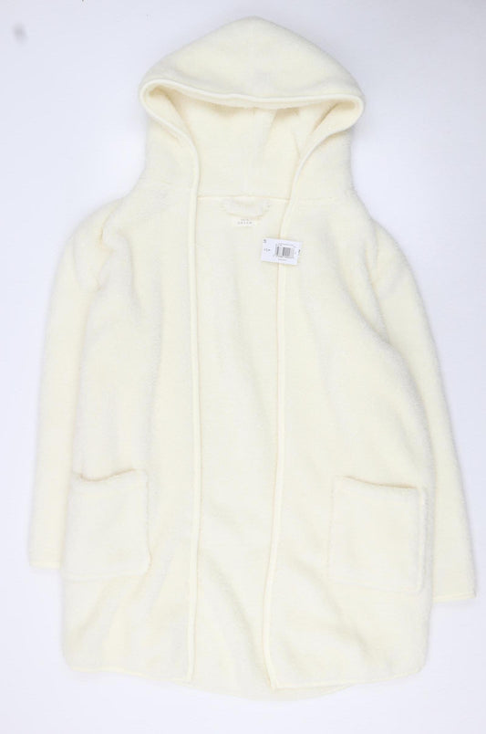 Matalan Women Ivory Fleece Hooded Robe Small Winter Nightwear