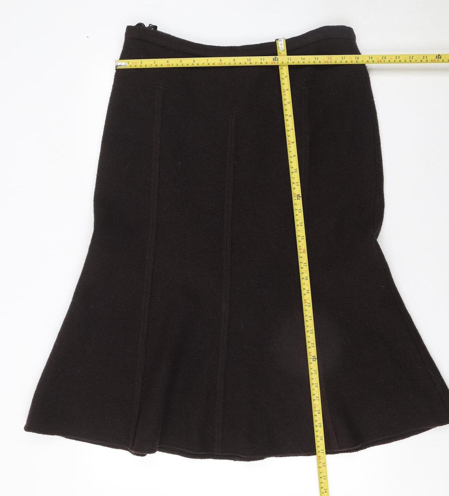 Madeleine Women Black Wool Flare Midi Skirt Size 18