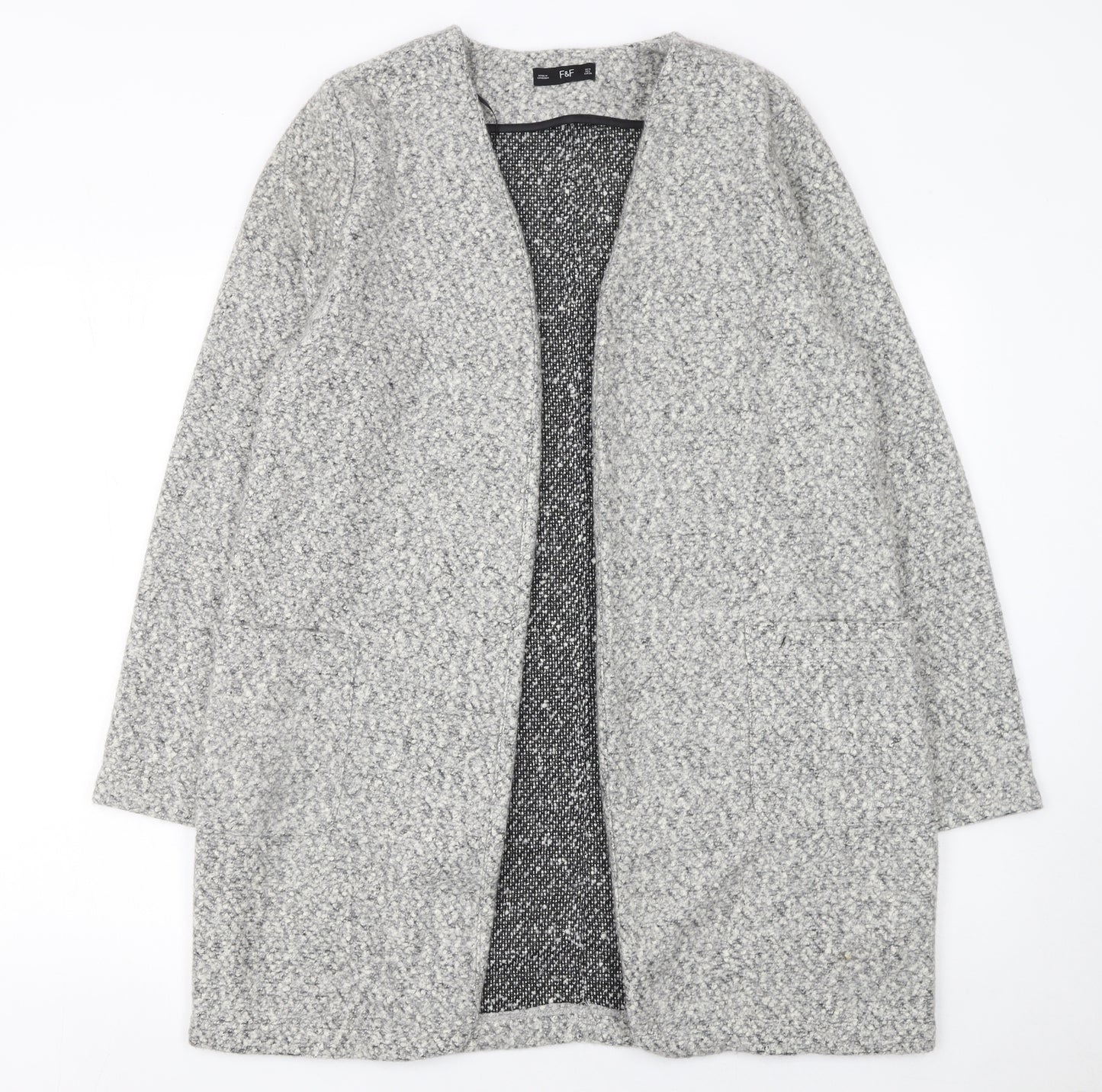 F&F Women’s Grey Longline Open Knit Cardigan UK 10