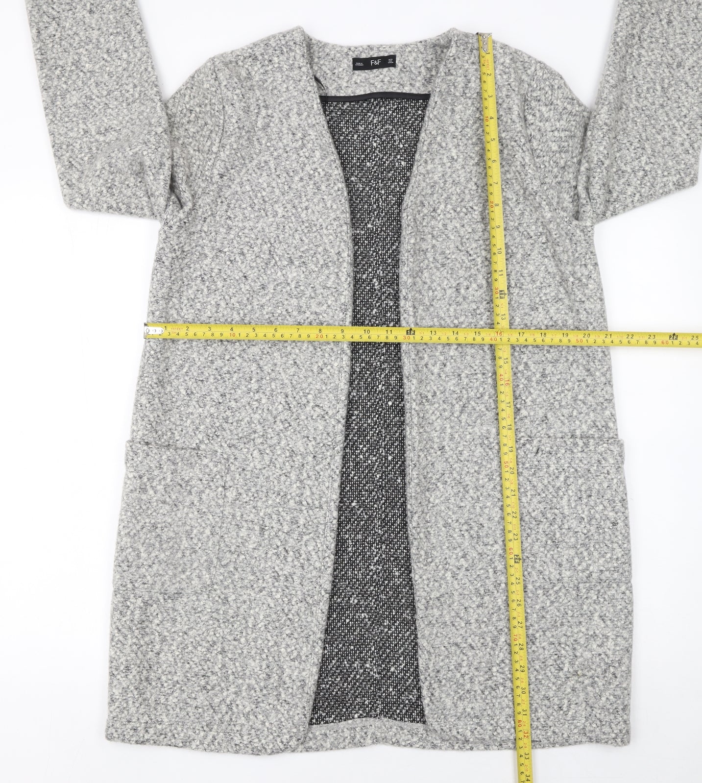 F&F Women’s Grey Longline Open Knit Cardigan UK 10