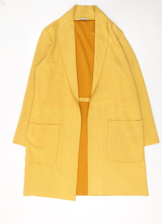 ZARA Women Yellow Coatigan Mid-Length Open Front Size 12