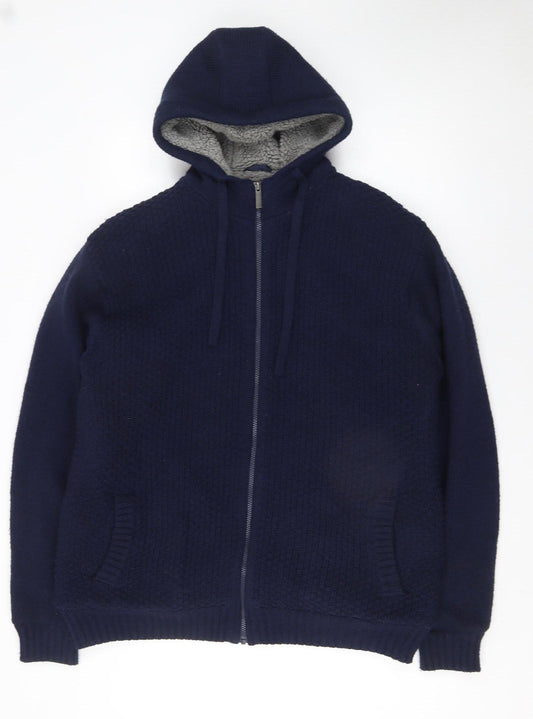 Livergy Men's Blue Hooded Full Zip Knit Jumper XL