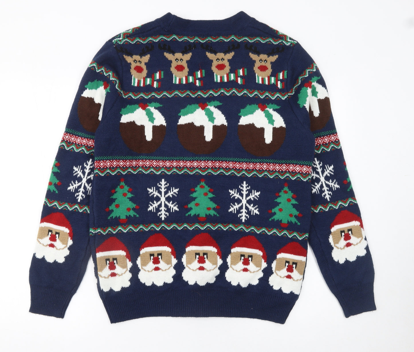 George Mens Blue Christmas Cardigan Medium Reindeer Santa Knit