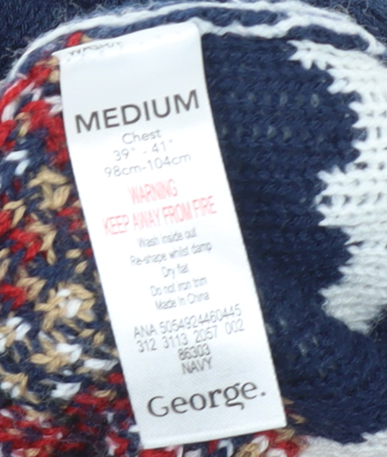 George Mens Blue Christmas Cardigan Medium Reindeer Santa Knit