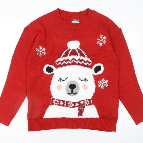 Beloved Women's Red Christmas Bear Sequin Knit Jumper Size S