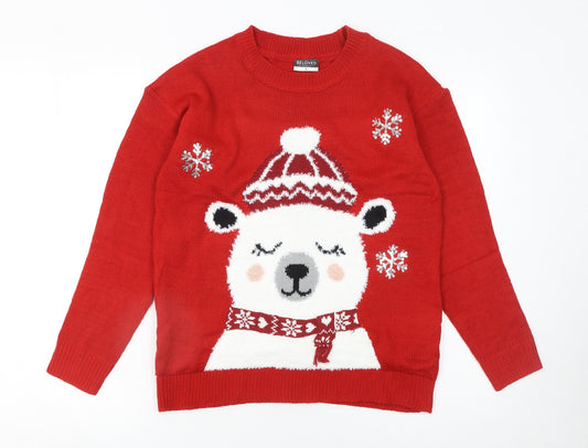 Beloved Women's Red Christmas Bear Sequin Knit Jumper Size S