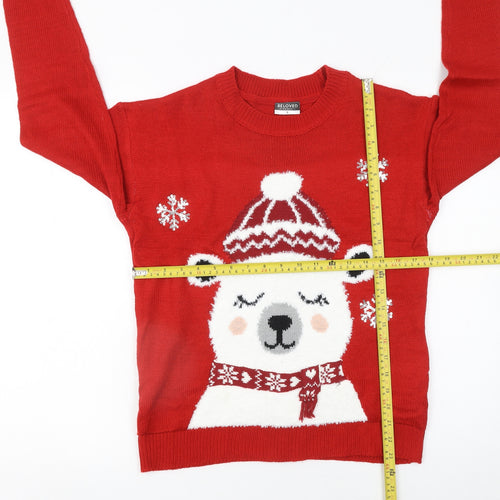 Beloved Women's Red Christmas Bear Sequin Knit Jumper Size S