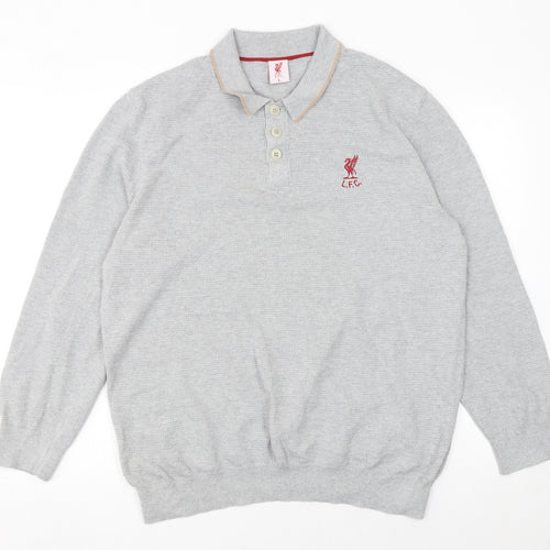 L.F.C. Men’s Grey Long Sleeve Cotton Polo Shirt Size L