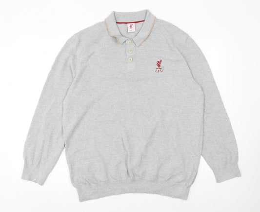 L.F.C. Men’s Grey Long Sleeve Cotton Polo Shirt Size L
