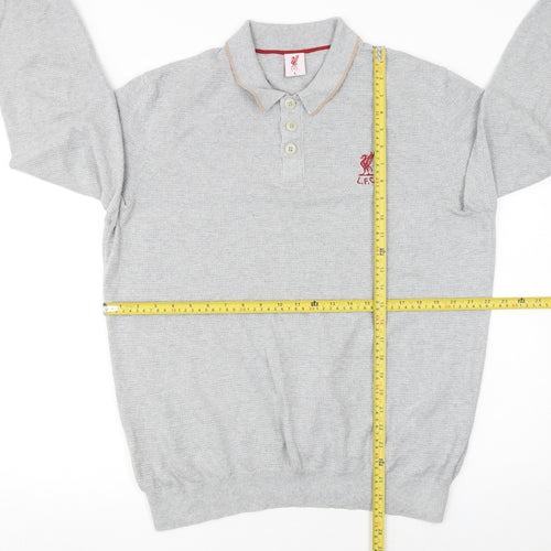 L.F.C. Men’s Grey Long Sleeve Cotton Polo Shirt Size L