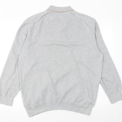 L.F.C. Men’s Grey Long Sleeve Cotton Polo Shirt Size L