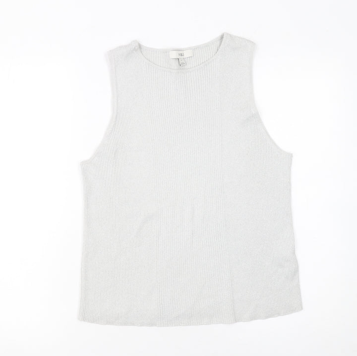 Marks and Spencer Womens Grey Knit Tank Top L Lightweight Viscose Blend
