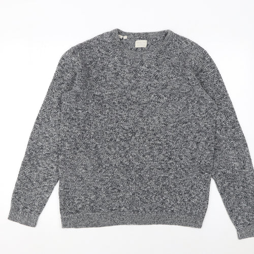 SELECTED HOMME Men's Grey Cotton Knit Crew Neck Jumper Size S