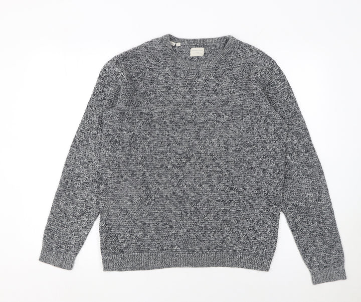SELECTED HOMME Men's Grey Cotton Knit Crew Neck Jumper Size S