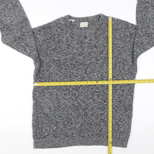 SELECTED HOMME Men's Grey Cotton Knit Crew Neck Jumper Size S
