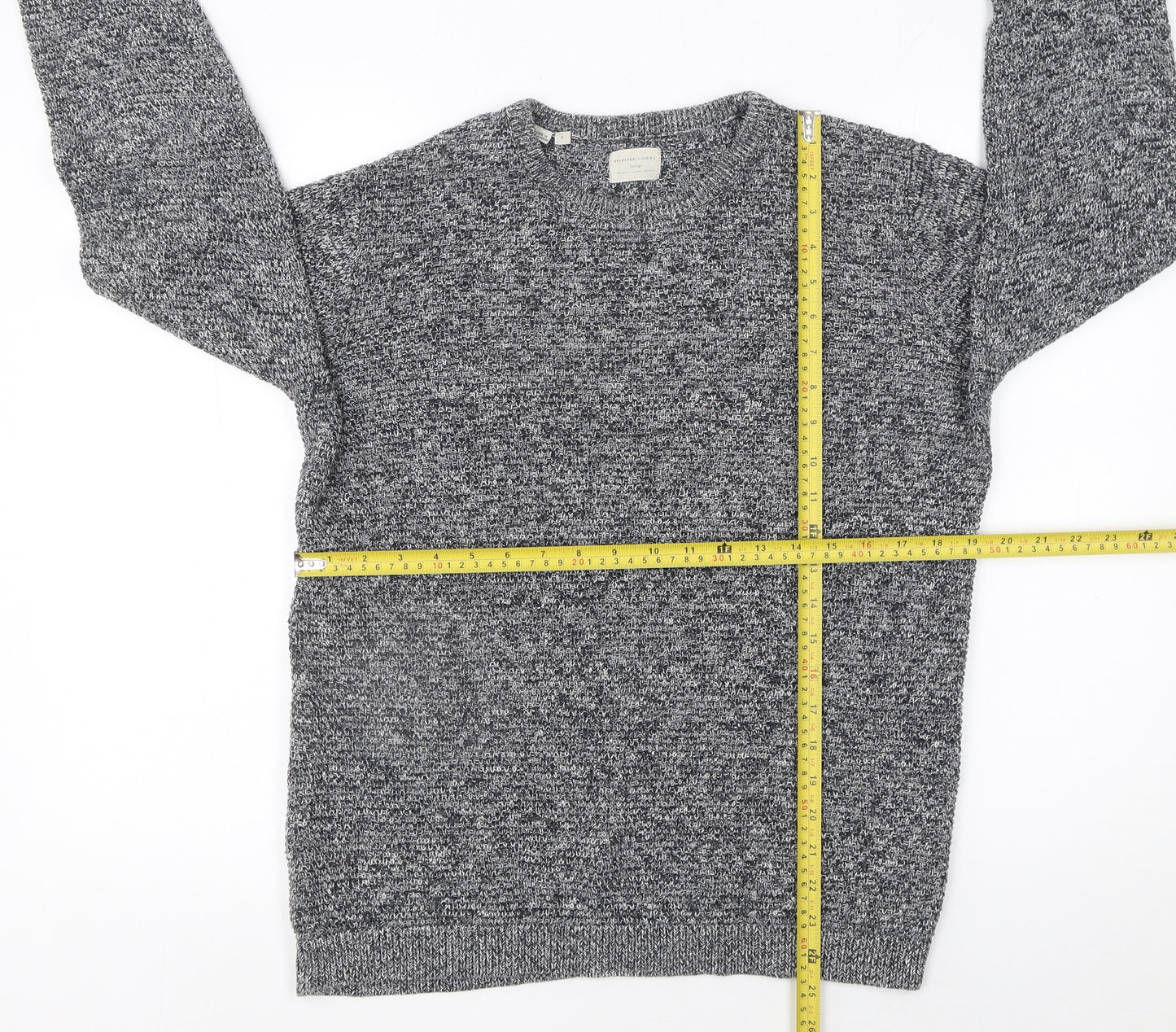 SELECTED HOMME Men's Grey Cotton Knit Crew Neck Jumper Size S