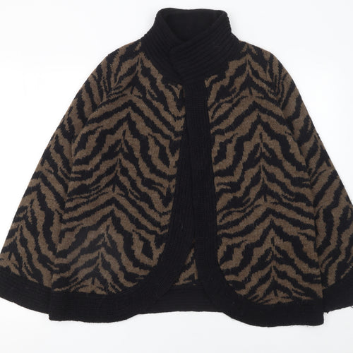 Marks and Spencer Women Brown Animal Print Cape Jumper Size 16 Acrylic Alpaca