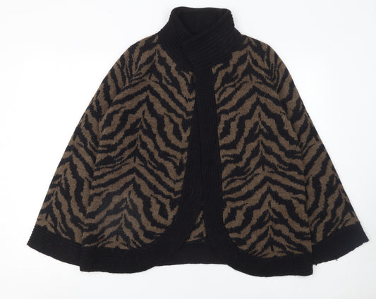 Marks and Spencer Women Brown Animal Print Cape Jumper Size 16 Acrylic Alpaca
