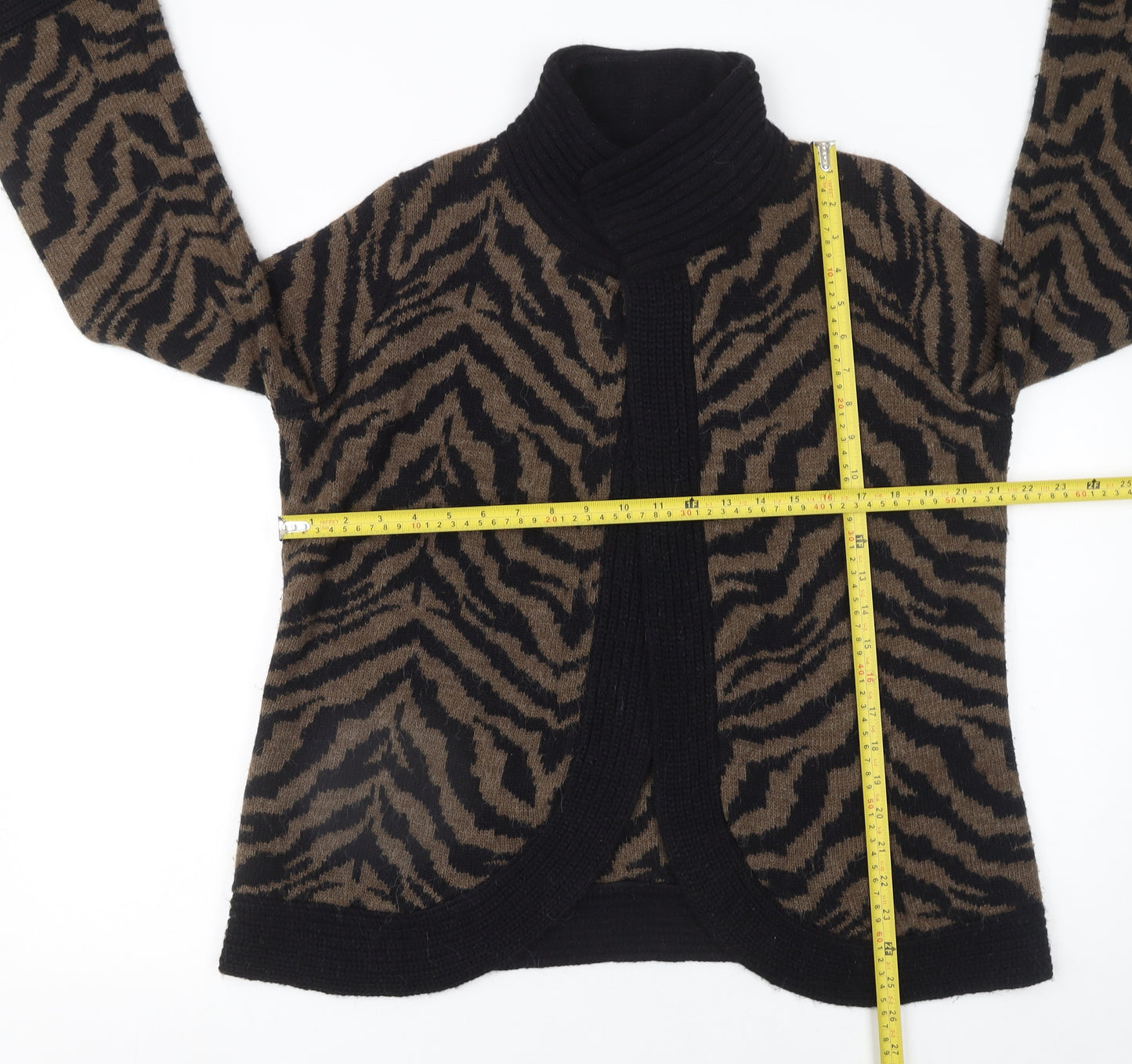 Marks and Spencer Women Brown Animal Print Cape Jumper Size 16 Acrylic Alpaca