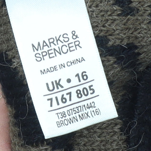 Marks and Spencer Women Brown Animal Print Cape Jumper Size 16 Acrylic Alpaca